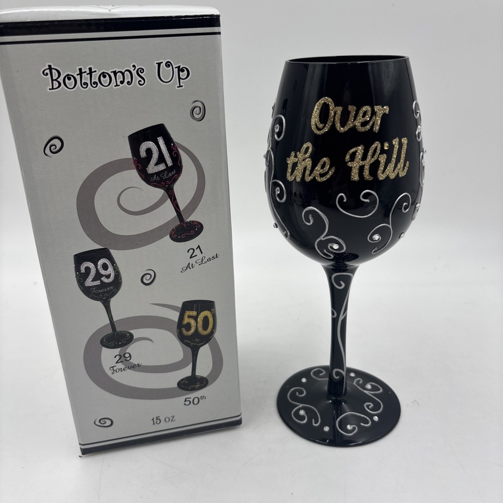 Bottom's Up Wine Glass Collection Over The Hill 2012 Birthday Gift